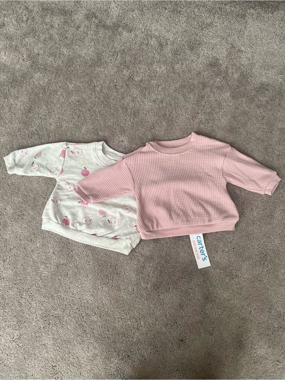 Carter's Pink Waffle Pullover & Cream Peach-Print Top Set